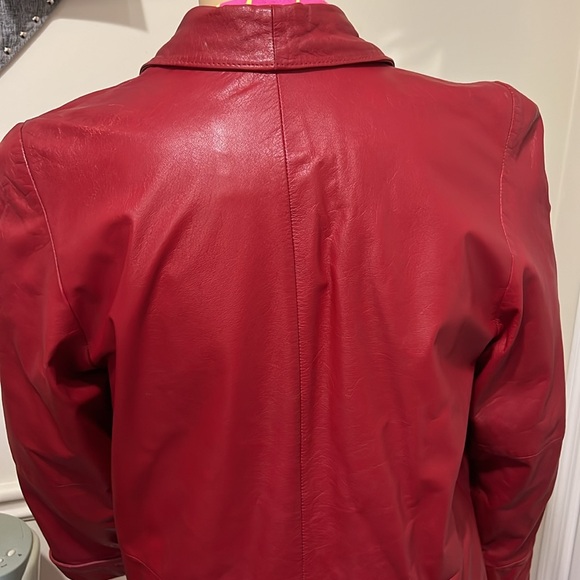 LORD & TAYLOR Vintage Size 8 Red Leather Open Coat - Picture 4 of 14